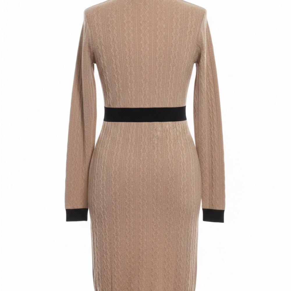 Chic Long Sleeve Tan and Black Dress - Picture 3 of 6